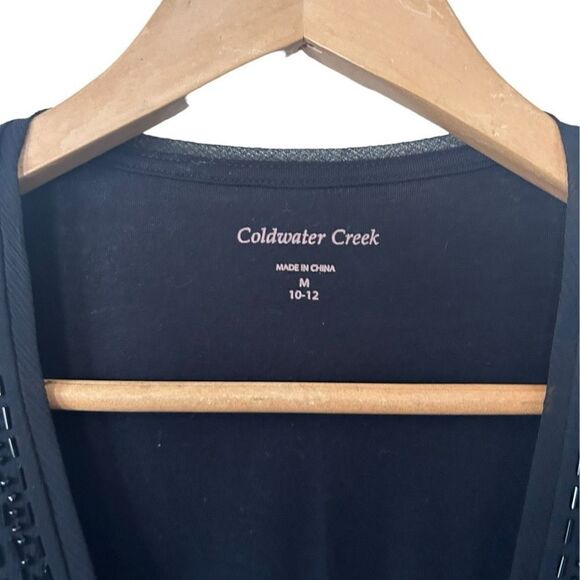 Coldwater Creek Beaded Scoop Neck Sleeveless Chiffon Shell Top Black Size Medium - Picture 4 of 9